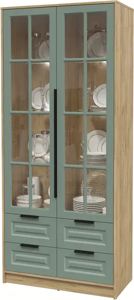 Изображение товара Шкаф с витриной Интерлиния Концепт КТ-ШВ2 с подсветкой Деко (дуб золотой/мята)