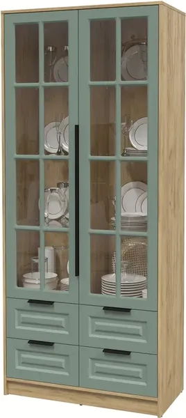 Изображение товара Шкаф с витриной Интерлиния Концепт КТ-ШВ2 Деко (дуб золотой/мята)