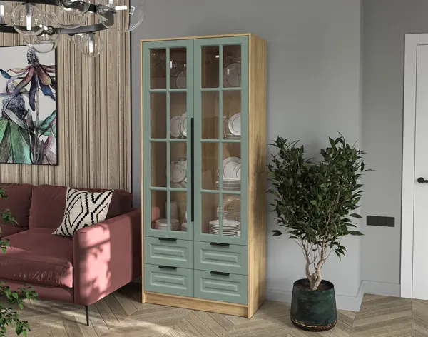 Изображение товара Шкаф с витриной Интерлиния Концепт КТ-ШВ2 Деко (дуб золотой/мята)