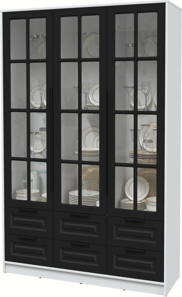 Изображение товара Шкаф с витриной Интерлиния Концепт КТ-ШВ3 Деко (белый платинум/черный)