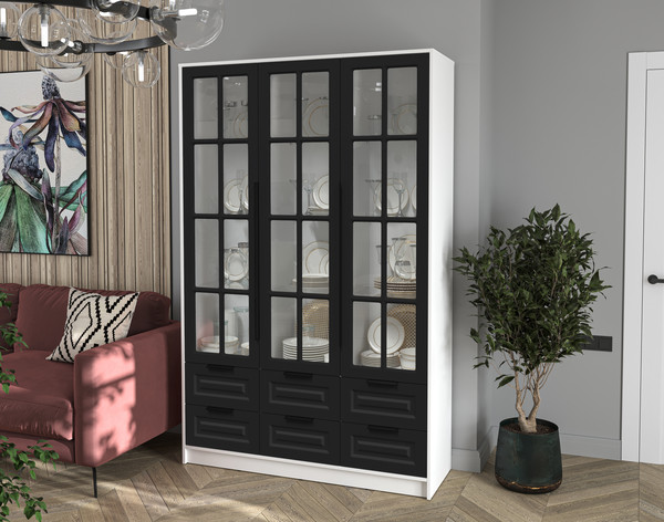 Изображение товара Шкаф с витриной Интерлиния Концепт КТ-ШВ3 Деко (белый платинум/черный)