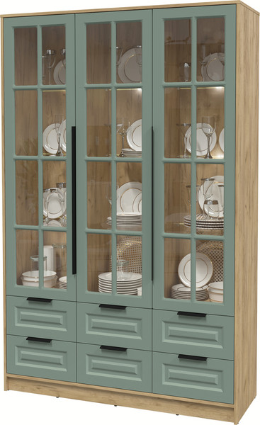 Изображение товара Шкаф с витриной Интерлиния Концепт КТ-ШВ3 с подсветкой Деко (дуб золотой/мята)