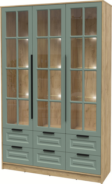 Изображение товара Шкаф с витриной Интерлиния Концепт КТ-ШВ3 с подсветкой Деко (дуб золотой/мята)