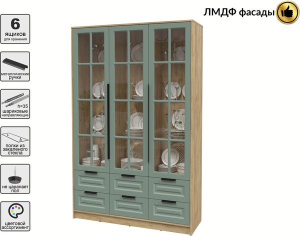 Изображение товара Шкаф с витриной Интерлиния Концепт КТ-ШВ3 Деко (дуб золотой/мята)