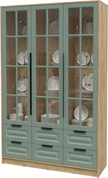 Изображение товара Шкаф с витриной Интерлиния Концепт КТ-ШВ3 Деко (дуб золотой/мята)