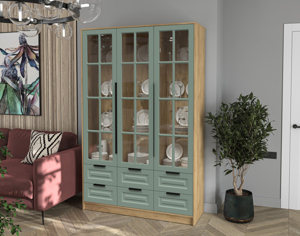 Изображение товара Шкаф с витриной Интерлиния Концепт КТ-ШВ3 Деко (дуб золотой/мята)