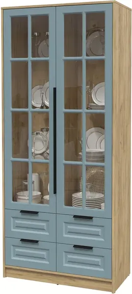 Изображение товара Шкаф с витриной Интерлиния Концепт КТ-ШВ2 Деко (дуб золотой/океан)