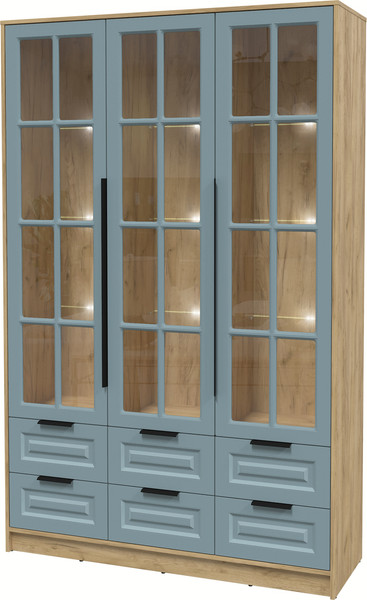 Изображение товара Шкаф с витриной Интерлиния Концепт КТ-ШВ3 с подсветкой Деко (дуб золотой/океан)