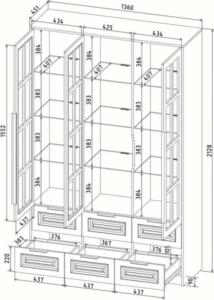 Изображение товара Шкаф с витриной Интерлиния Концепт КТ-ШВ3 с подсветкой Деко (дуб золотой/океан)