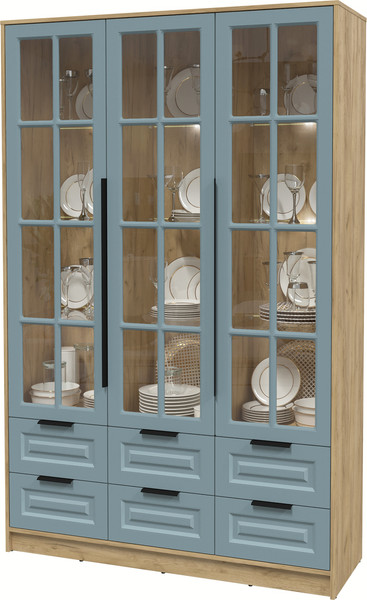 Изображение товара Шкаф с витриной Интерлиния Концепт КТ-ШВ3 с подсветкой Деко (дуб золотой/океан)