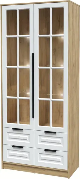 Изображение товара Шкаф с витриной Интерлиния Концепт КТ-ШВ2 с подсветкой Деко (дуб золотой/белый)