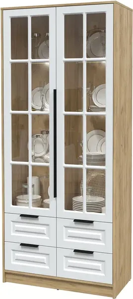 Изображение товара Шкаф с витриной Интерлиния Концепт КТ-ШВ2 с подсветкой Деко (дуб золотой/белый)