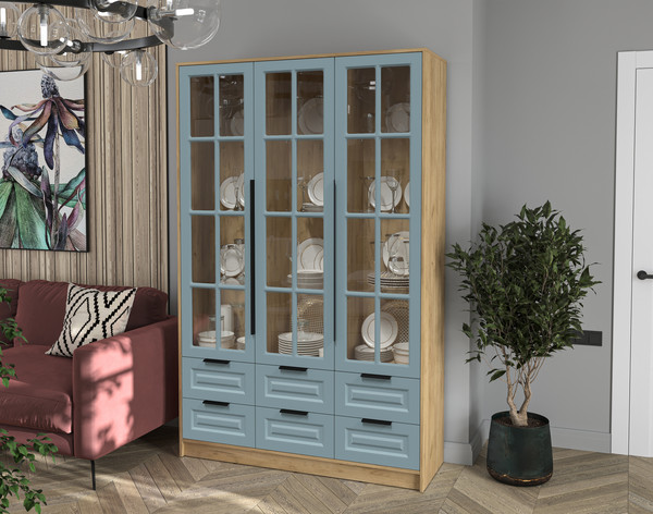 Изображение товара Шкаф с витриной Интерлиния Концепт КТ-ШВ3 Деко (дуб золотой/океан)