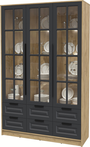 Изображение товара Шкаф с витриной Интерлиния Концепт КТ-ШВ3 с подсветкой Деко (дуб золотой/пепел)