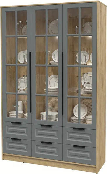 Изображение товара Шкаф с витриной Интерлиния Концепт КТ-ШВ3 с подсветкой Деко (дуб золотой/серый)