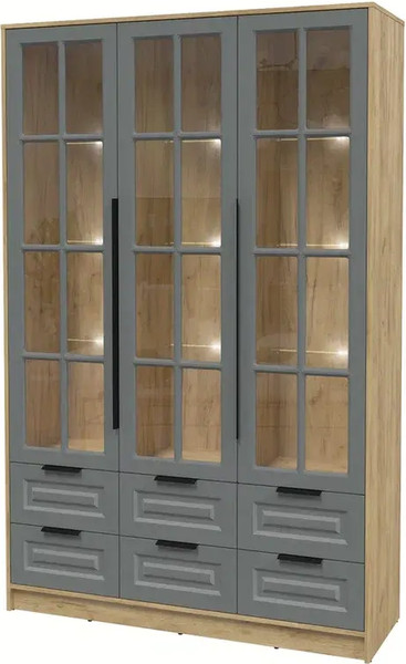 Изображение товара Шкаф с витриной Интерлиния Концепт КТ-ШВ3 с подсветкой Деко (дуб золотой/серый)