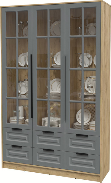 Изображение товара Шкаф с витриной Интерлиния Концепт КТ-ШВ3 Деко (дуб золотой/серый)