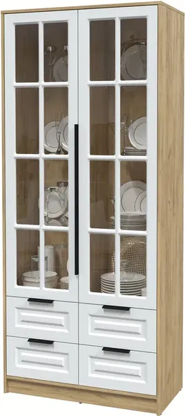 Изображение товара Шкаф с витриной Интерлиния  Концепт КТ-ШВ2 Деко (дуб золотой/белый)