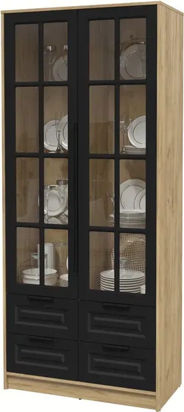 Изображение товара Шкаф с витриной Интерлиния Концепт КТ-ШВ2 Деко ( дуб золотой/черный)