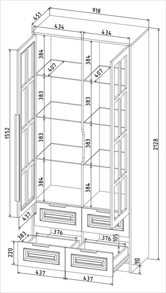 Изображение товара Шкаф с витриной Интерлиния Концепт КТ-ШВ2 Деко (белый платинум/грей)