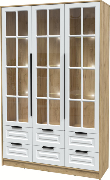 Изображение товара Шкаф с витриной Интерлиния Концепт КТ-ШВ3 с подсветкой Деко (дуб золотой/белый)