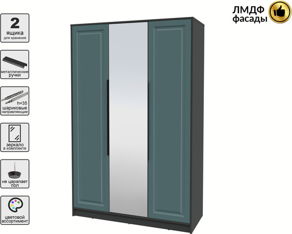 Изображение товара Шкаф Интерлиния  Концепт КТ-Ш3з Деко (антрацит/верде)