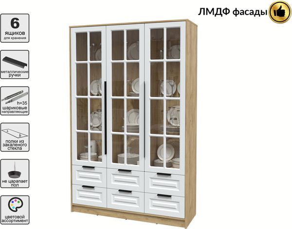 Изображение товара Шкаф с витриной Интерлиния Концепт КТ-ШВ3 Деко (дуб золотой/белый)