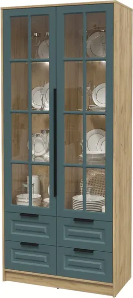 Изображение товара Шкаф с витриной Интерлиния  Концепт КТ-ШВ2 с подсветкой Деко (дуб золотой/верде)