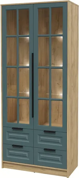 Изображение товара Шкаф с витриной Интерлиния  Концепт КТ-ШВ2 с подсветкой Деко (дуб золотой/верде)