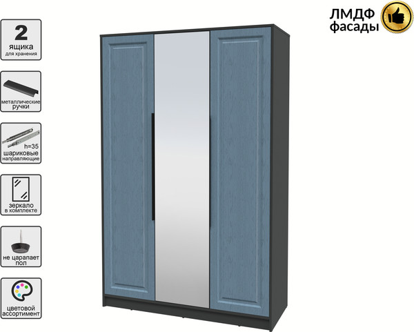 Изображение товара Шкаф Интерлиния Концепт КТ-Ш3з Деко (антрацит/дуб лазурный)