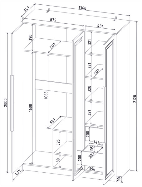 Изображение товара Шкаф Интерлиния Концепт КТ-Ш3 Деко (антрацит/дуб снежный)