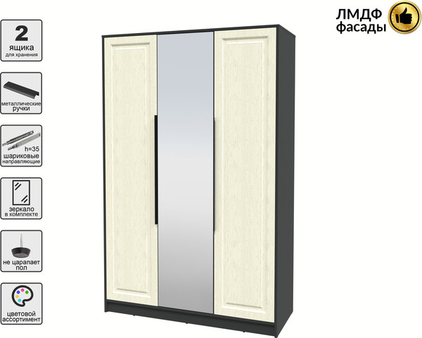 Изображение товара Шкаф Интерлиния Концепт КТ-Ш3з Деко (антрацит/дуб снежный)