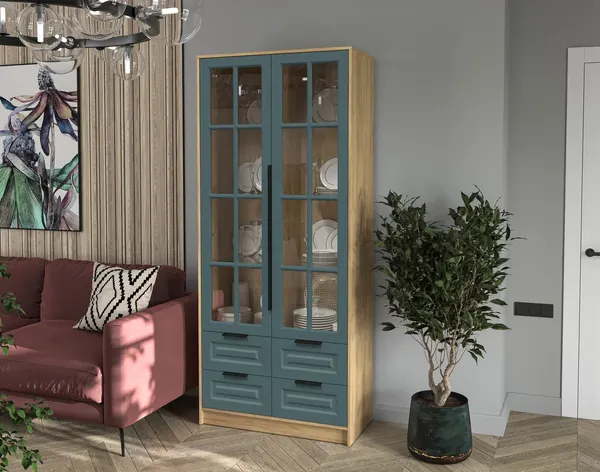 Изображение товара Шкаф с витриной Интерлиния  Концепт КТ-ШВ2 Деко (дуб золотой/верде)