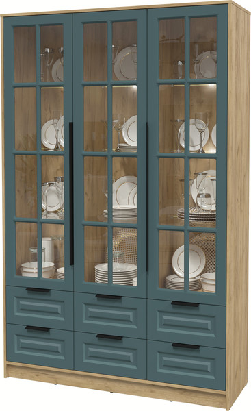 Изображение товара Шкаф с витриной Интерлиния Концепт КТ-ШВ3 с подсветкой Деко (дуб золотой/верде)