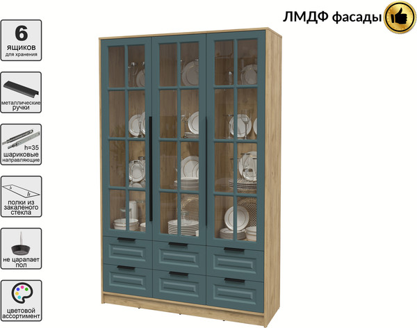 Изображение товара Шкаф с витриной Интерлиния Концепт КТ-ШВ3 Деко (дуб золотой/верде)