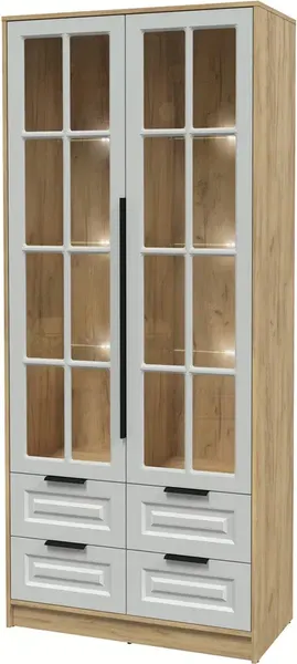 Изображение товара Шкаф с витриной Интерлиния Концепт КТ-ШВ2 с подсветкой Деко (дуб золотой/грей)