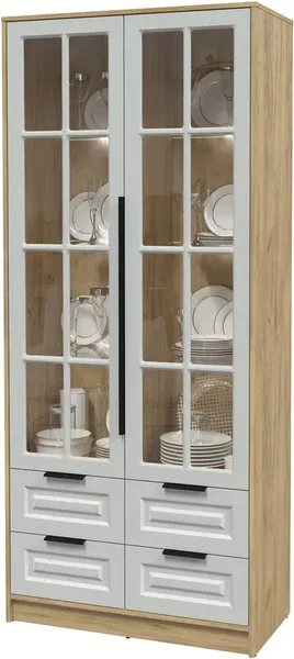 Изображение товара Шкаф с витриной Интерлиния Концепт КТ-ШВ2 с подсветкой Деко (дуб золотой/грей)