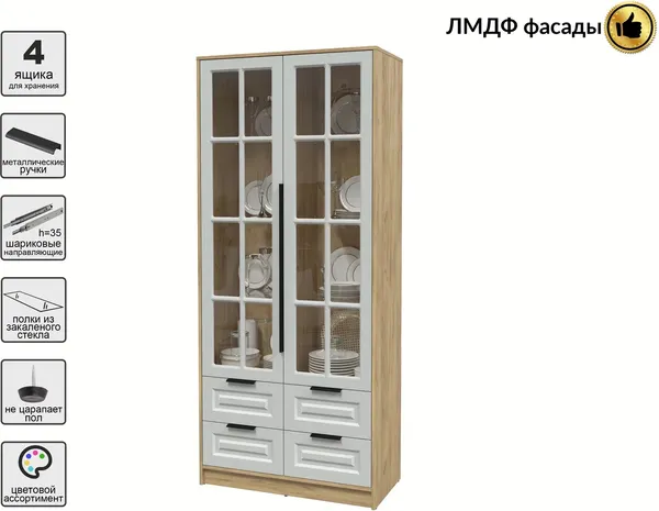 Изображение товара Шкаф с витриной Интерлиния Концепт КТ-ШВ2 Деко (дуб золотой/грей)