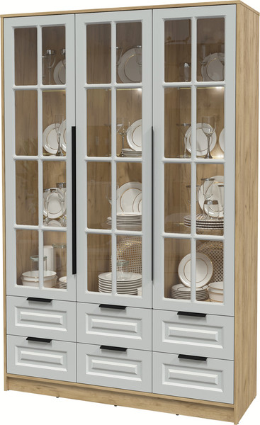 Изображение товара Шкаф с витриной Интерлиния Концепт КТ-ШВ3 с подсветкой Деко (дуб золотой/грей)