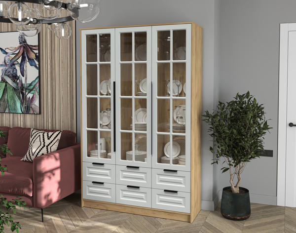 Изображение товара Шкаф с витриной Интерлиния Концепт КТ-ШВ3 Деко (дуб золотой/грей)