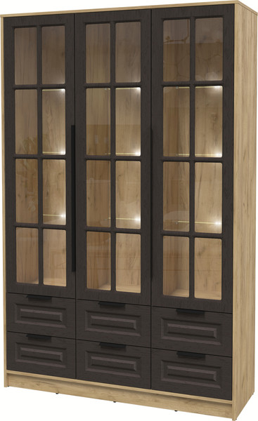 Изображение товара Шкаф с витриной Интерлиния Концепт КТ-ШВ3 с подсветкой Деко (дуб золотой/дуб английский)