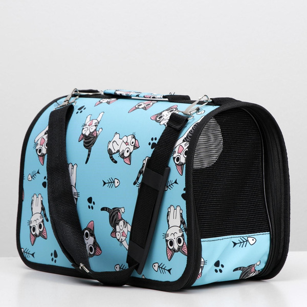 Изображение товара Сумка для животных Sima-Land Играющие котики / 4777614 (р.S, голубой)