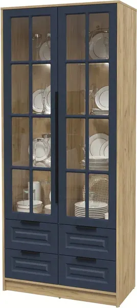 Изображение товара Шкаф с витриной Интерлиния  Концепт КТ-ШВ2 с подсветкой Деко (дуб золотой/дуб королевский)