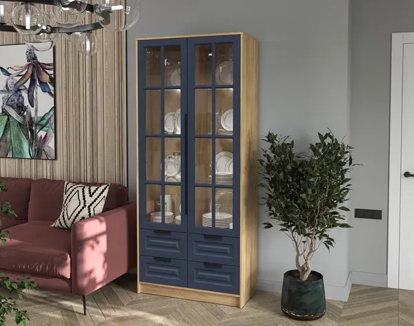 Изображение товара Шкаф с витриной Интерлиния  Концепт КТ-ШВ2 с подсветкой Деко (дуб золотой/дуб королевский)