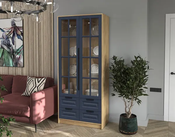 Изображение товара Шкаф с витриной Интерлиния Концепт КТ-ШВ2 Деко (дуб золотой/дуб королевский)