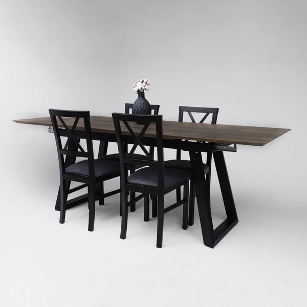 Изображение товара Обеденный стол ОКА Сангай раздвижной 136-196x80x75 (дуб галифакс/черный)