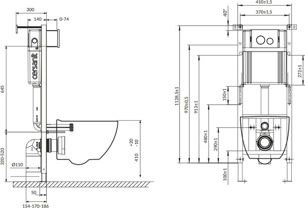 Изображение товара Унитаз подвесной с инсталляцией Cersanit Brasko Smart DPL EO Slim + Aqua 40 Smart M / 69333 (с кнопкой Twins черный матовый)