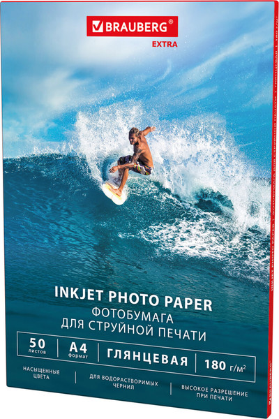 Изображение товара Фотобумага Brauberg Extra А4 180г/м2 / 364480 (50л, глянцевый)
