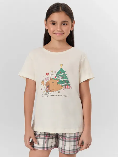 Изображение товара Пижама детская Mark Formelle 567727 (р.128-64, молочный/клетка на молочном)