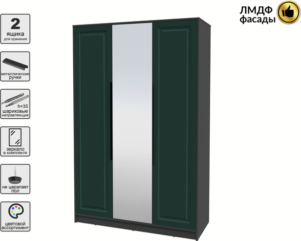 Изображение товара Шкаф Интерлиния Концепт КТ-Ш3з Деко (антрацит/изумруд)